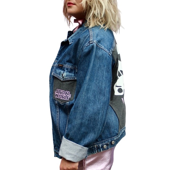 Star Wars Stormtrooper Denim Jacket Upcycled Geek Boxy Plus Size 16 Slowfashion - Picture 2 of 15